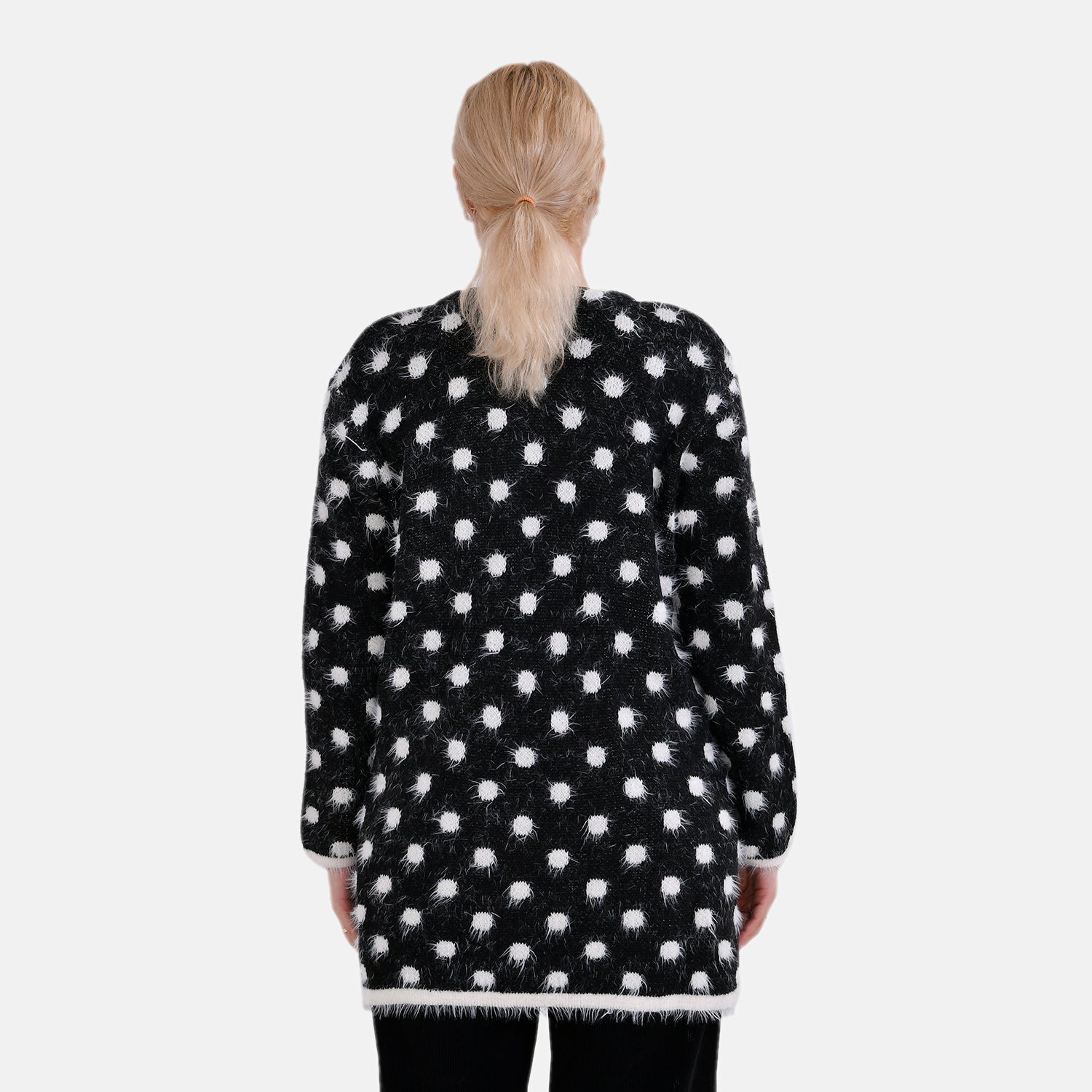 Tamsy Polka Dot Coatigan with Pockets (Size - One Size) - Black 7808055 2