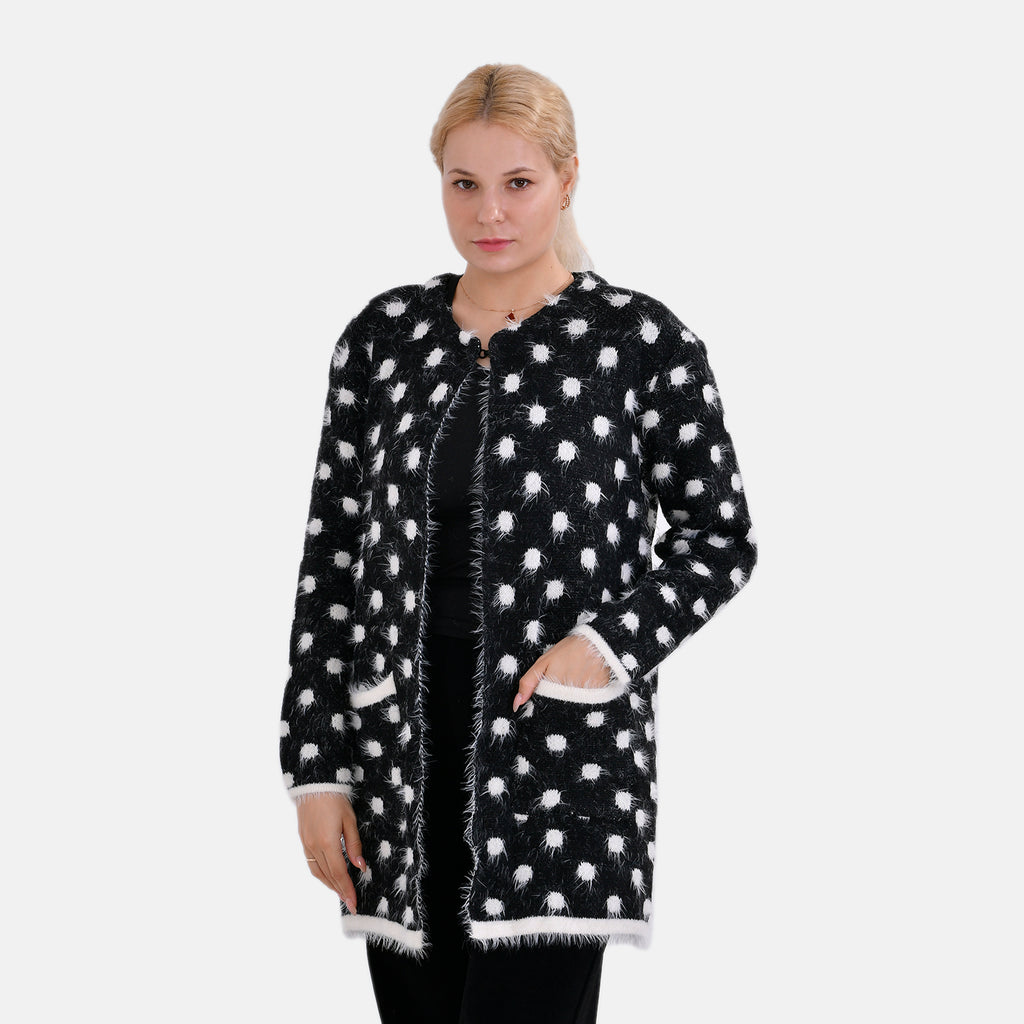 Tamsy Polka Dot Coatigan with Pockets (Size - One Size) - Black_7808055_2