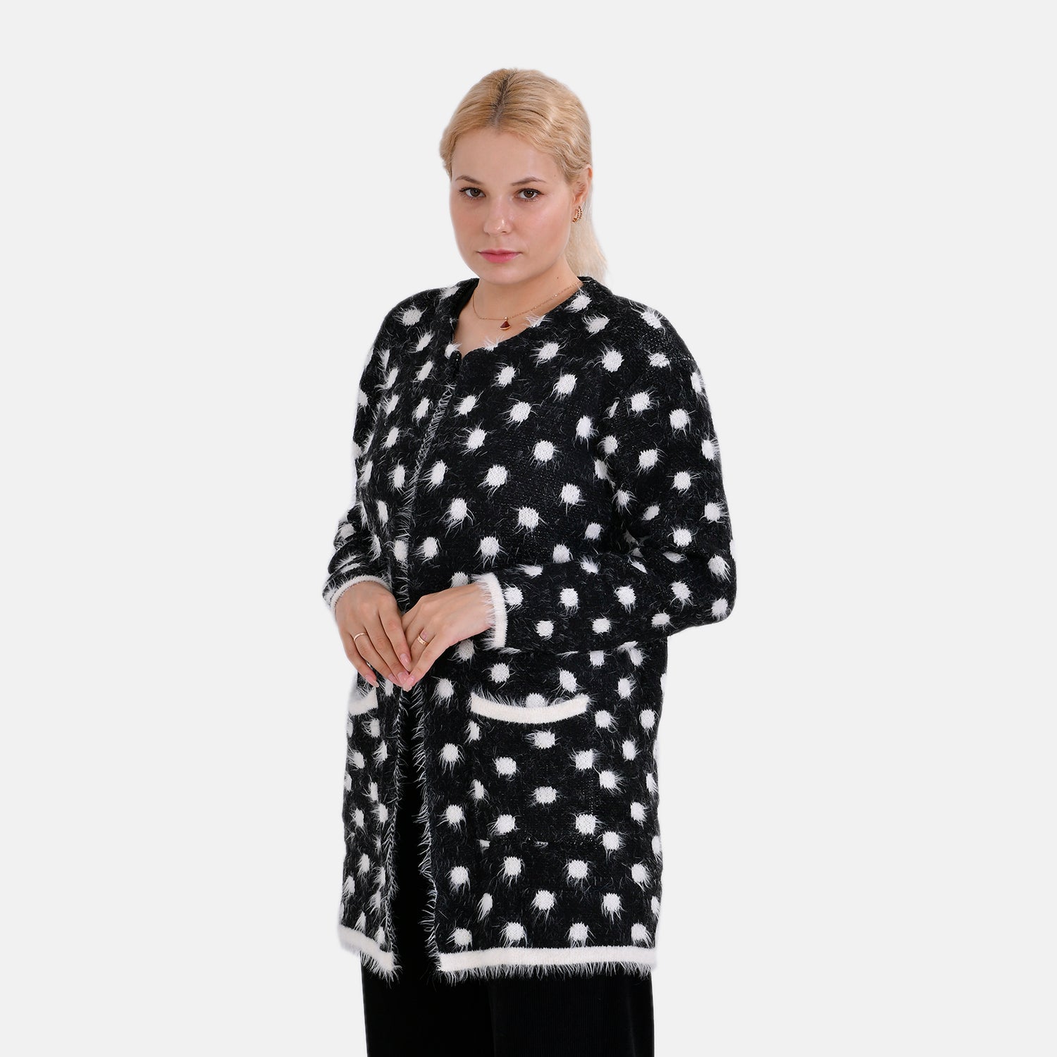 Tamsy Polka Dot Coatigan with Pockets (Size - One Size) - Black 7808055 4