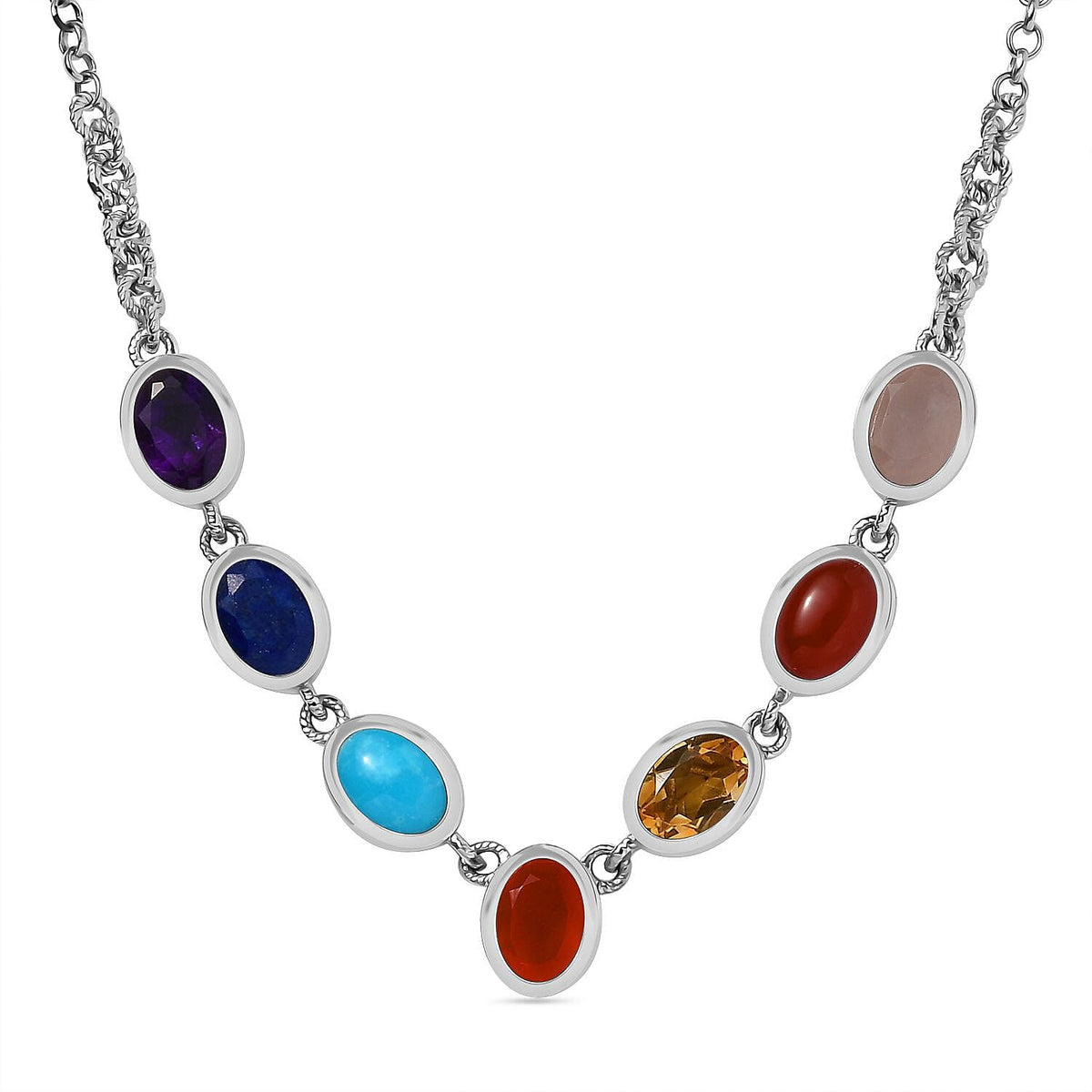 Carnelian and Multi-Gemstone Fancy Necklace in Rhodium-Plated Sterling Silver (Size 20) 8.59 ct V32519596 0