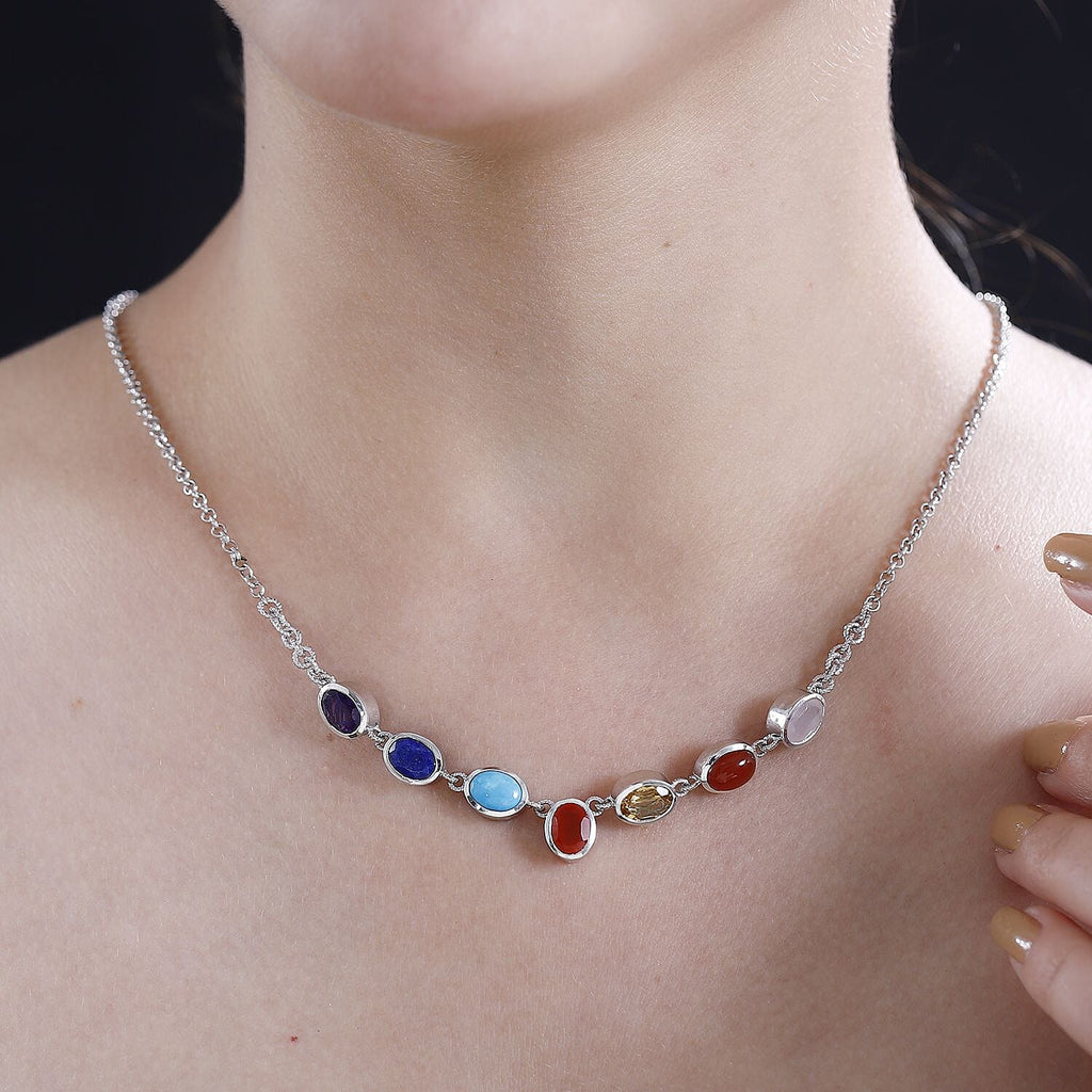 Biggest Deal- Multi GemstoneNecklace (Size - 20) in Rhodium Sterling Silver 8.50Ct ct,  Silver Wt. 11 Gram_7808083_1