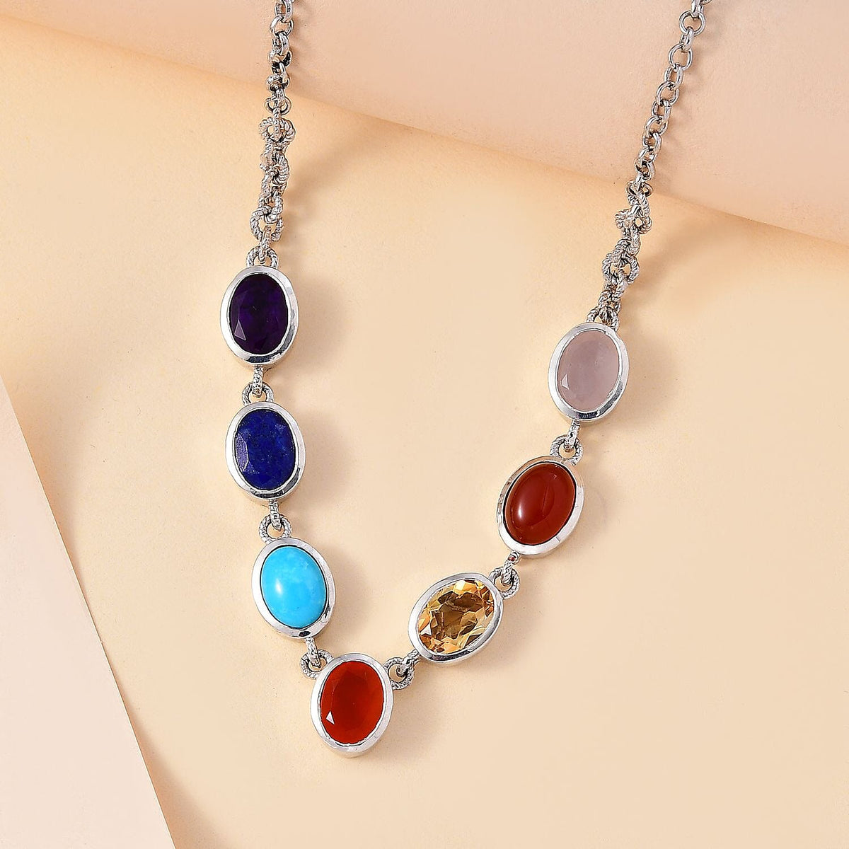 Carnelian and Multi-Gemstone Fancy Necklace in Rhodium-Plated Sterling Silver (Size 20) 8.59 ct V32519596 3