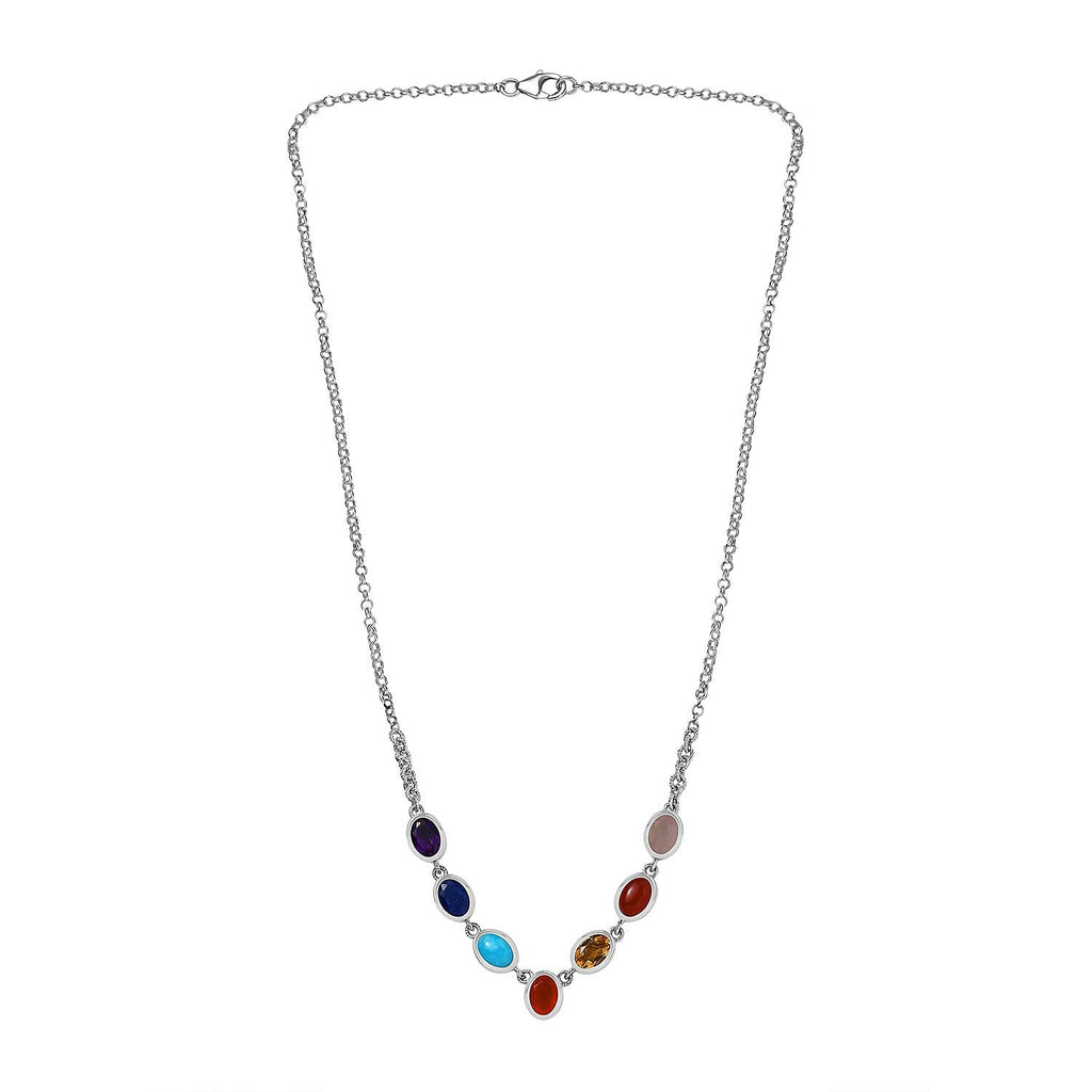 Biggest Deal- Multi GemstoneNecklace (Size - 20) in Rhodium Sterling Silver 8.50Ct ct,  Silver Wt. 11 Gram_7808083_3