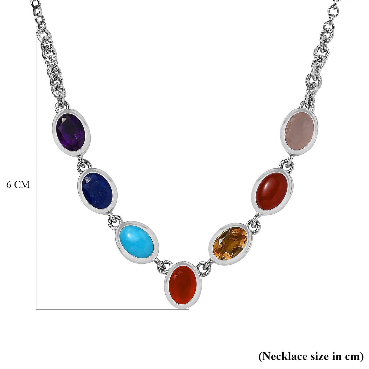 Carnelian and Multi-Gemstone Fancy Necklace in Rhodium-Plated Sterling Silver (Size 20) 8.59 ct V32519596 6