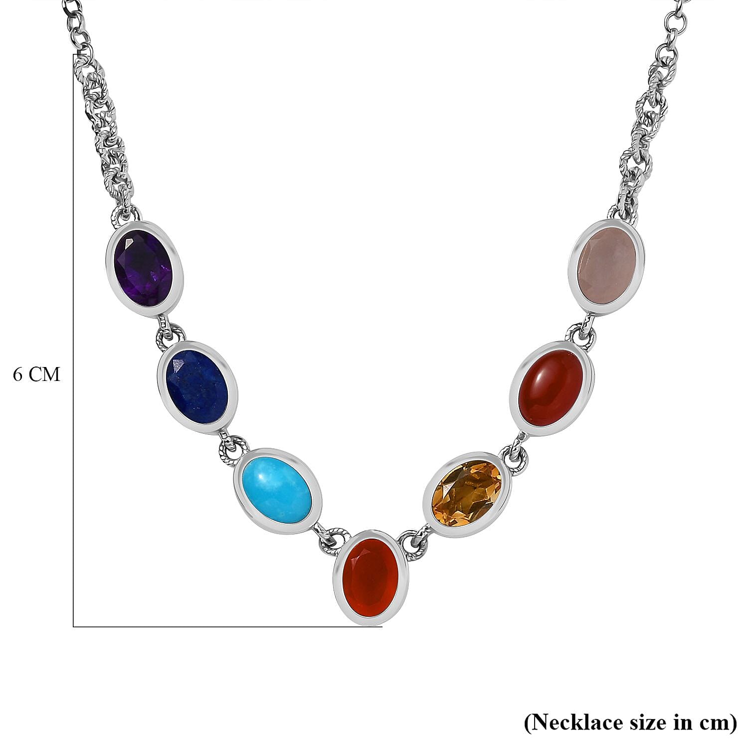 Carnelian and Multi-Gemstone Fancy Necklace in Rhodium-Plated Sterling Silver (Size 20) 8.59 ct V32519596 6