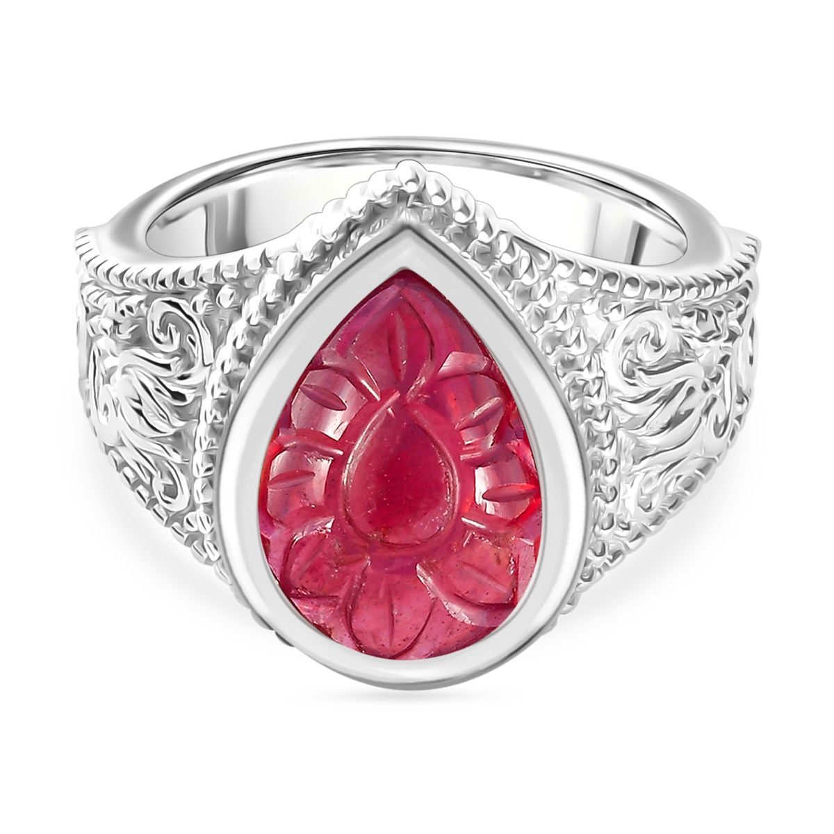 Fissure Filled Ruby Solitaire Ring in Rhodium Plated Sterling Silver, Silver Wt. 6.3 Gms 8.225 Ct. 7808296 0