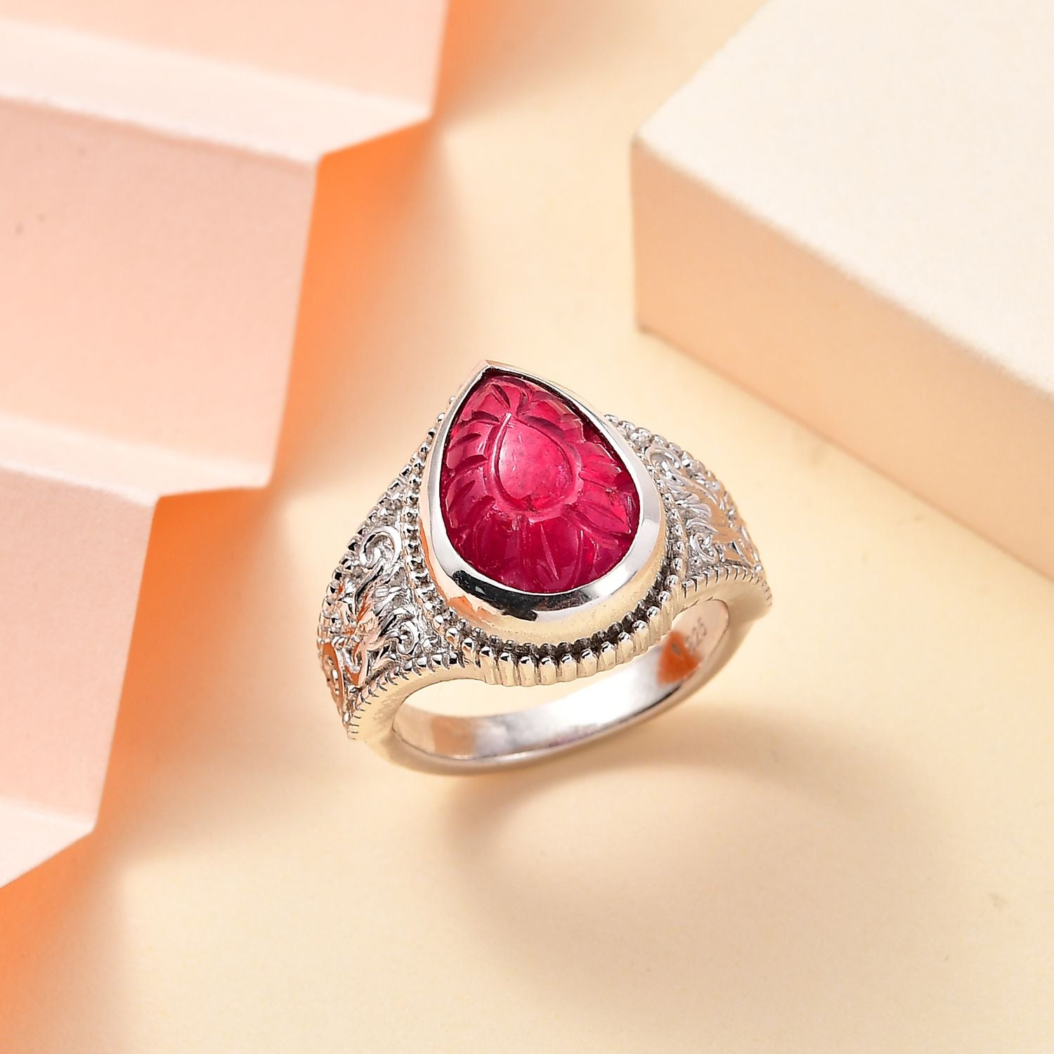 Fissure Filled Ruby Solitaire Ring in Rhodium Plated Sterling Silver, Silver Wt. 6.3 Gms 8.225 Ct. 7808296 1