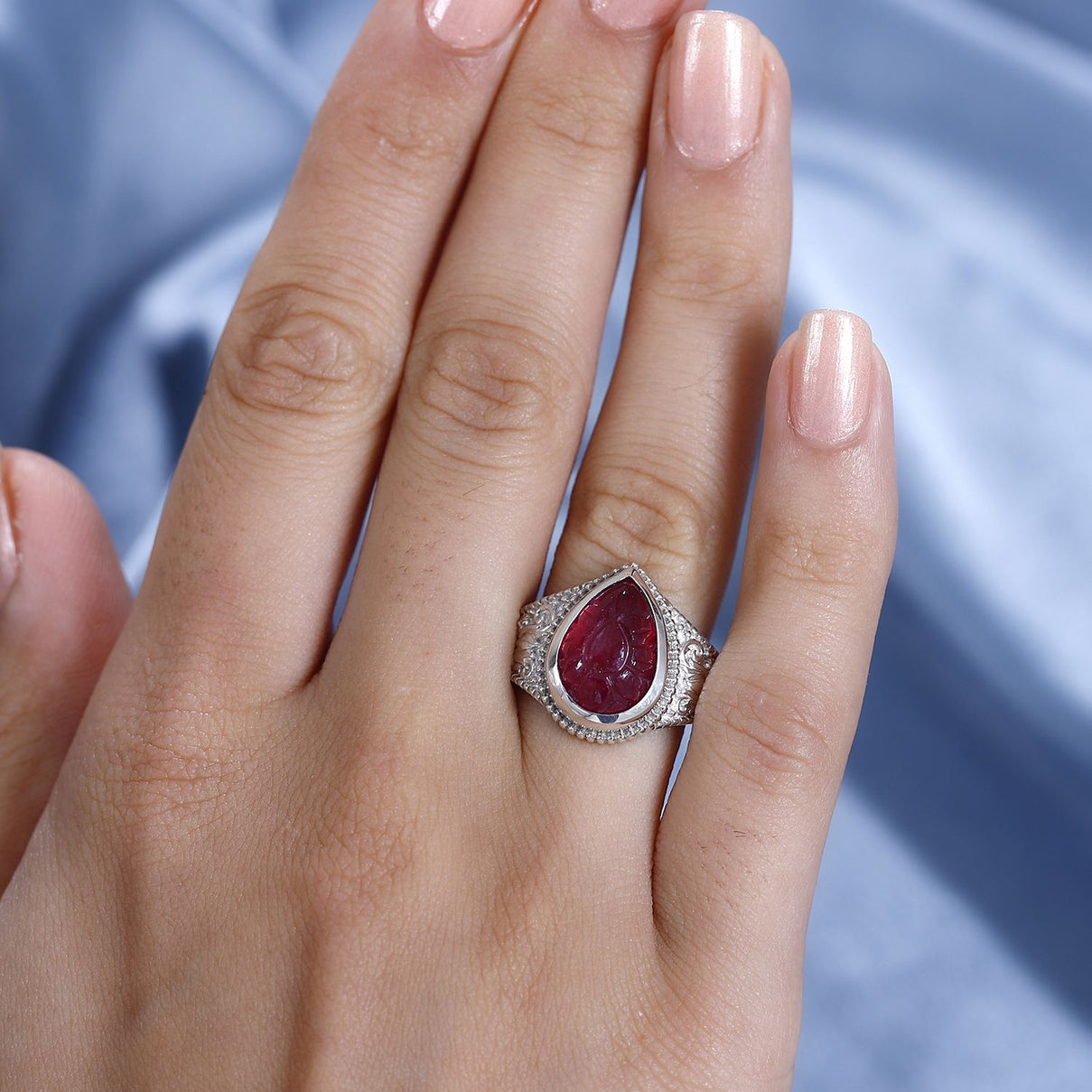Fissure Filled Ruby Solitaire Ring in Rhodium Plated Sterling Silver, Silver Wt. 6.3 Gms 8.225 Ct. 7808296 2