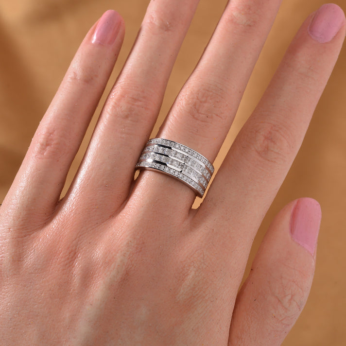 Moissanite 4-Rows Half Eternity Band Ring in Rhodium Sterling Silver 1.60 ct. 7808735 2