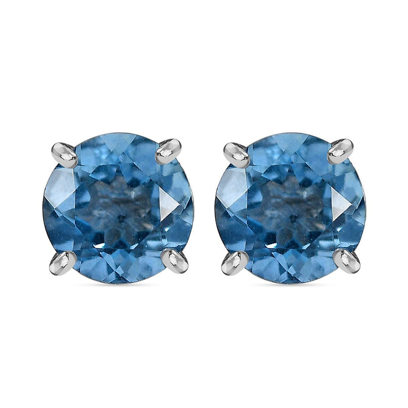 Belgian Teal Fluorite  Solitaire Stud Push Post Earring in Rhodium Overlay Sterling Silver 5.07 Ct.