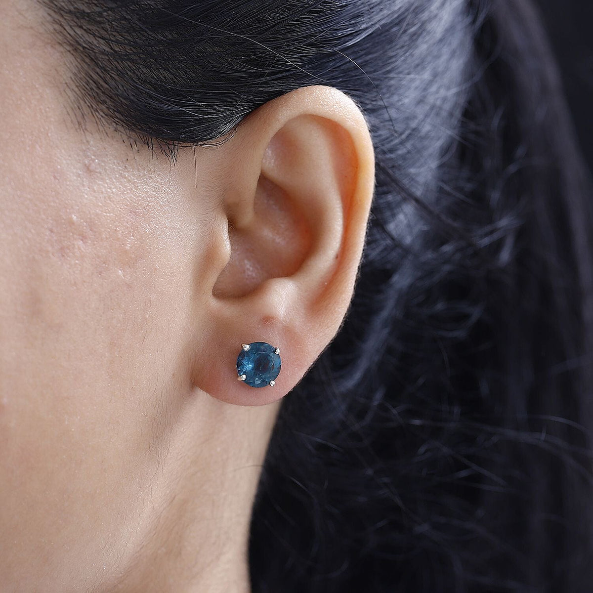 Belgian Teal Fluorite  Solitaire Stud Push Post Earrings in Rhodium Overlay Sterling Silver 5.072 Ct. V32638187 3