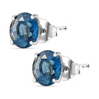 Belgian Teal Fluorite  Solitaire Stud Push Post Earring in Rhodium Overlay Sterling Silver 5.07 Ct.