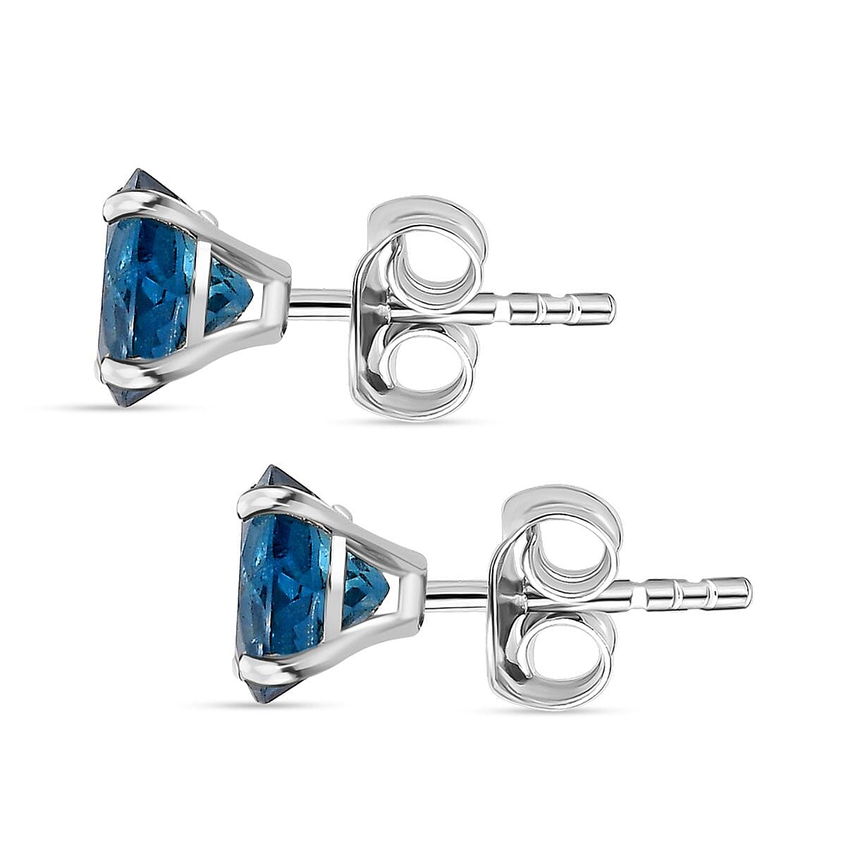 Belgian Teal Fluorite  Solitaire Stud Push Post Earrings in Rhodium Overlay Sterling Silver 5.072 Ct. V32638187 5