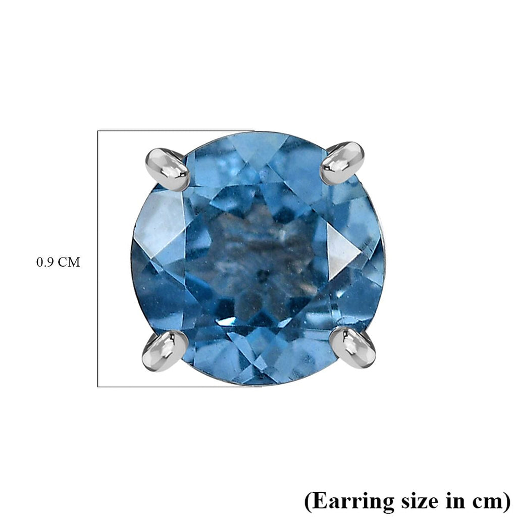 Belgian Teal Fluorite  Solitaire Stud Push Post Earring in Rhodium Overlay Sterling Silver 5.07 Ct.