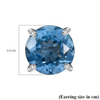 Belgian Teal Fluorite  Solitaire Stud Push Post Earring in Rhodium Overlay Sterling Silver 5.07 Ct.
