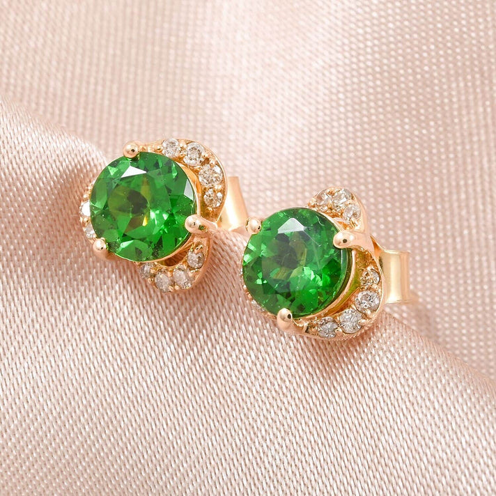 Certified &amp; Appraised LUXORO AAA Tsavorite Garnet Garnet, Diamond Halo Earrings in 14K Yellow Gold 1.29 Ct. 7810265 2