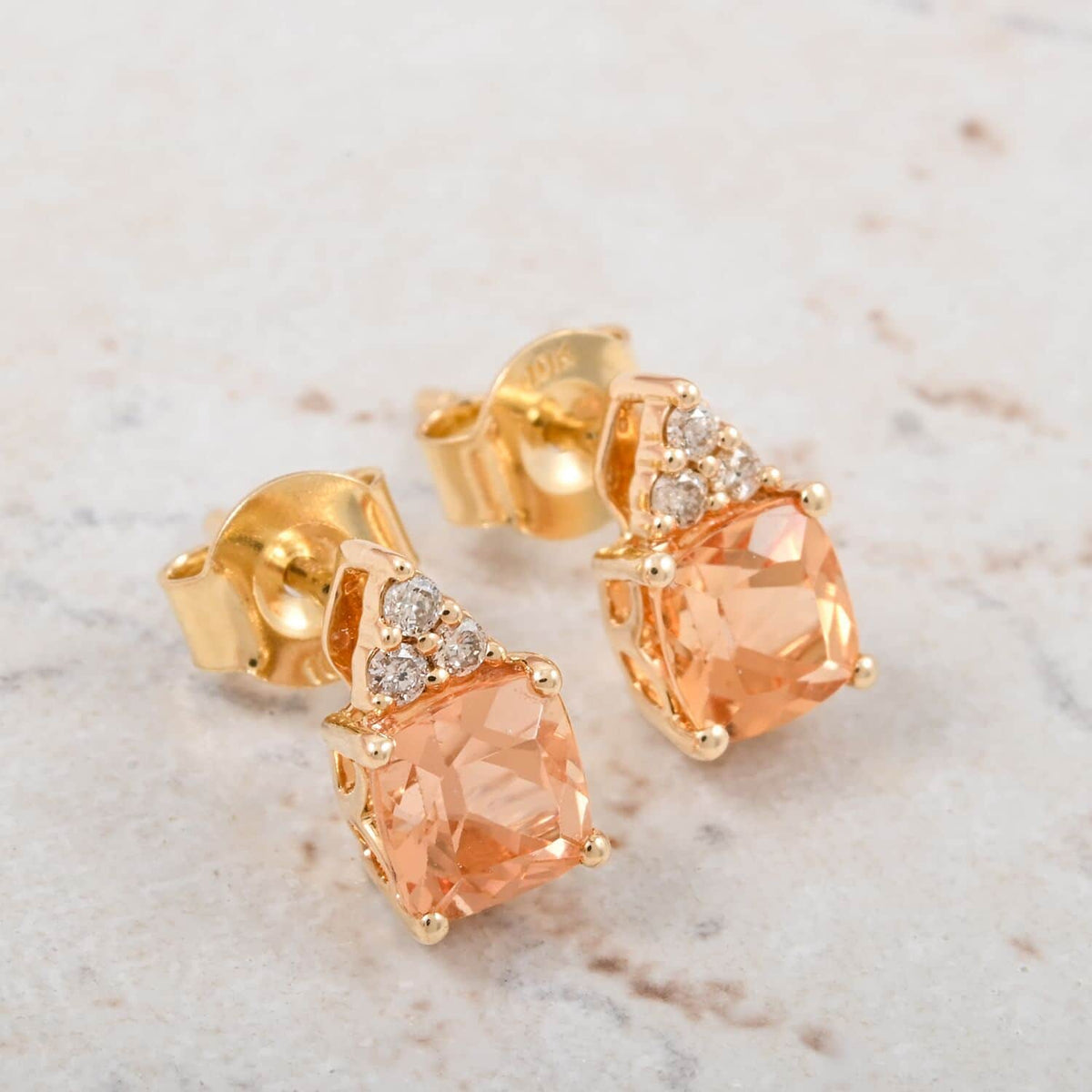Certified and Appraised LUXORO AAA Imperial Topaz, White Diamond Earrings in 10K Yellow Gold 1.59 Ct. 7810274 1
