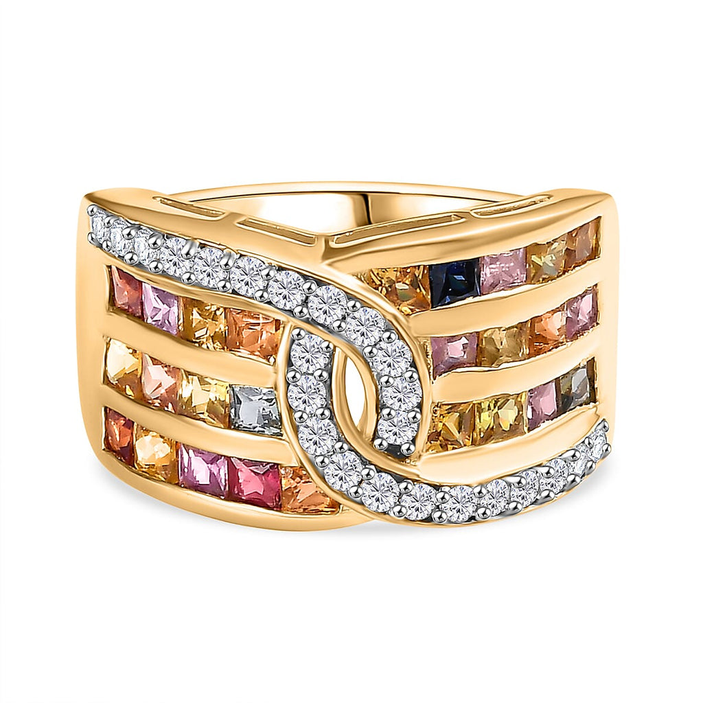 Multi Sapphire & Natural Zircon Ring in 18K Vermeil Yellow Gold Plated Sterling Plated Silver 2.59 Ct_7811732