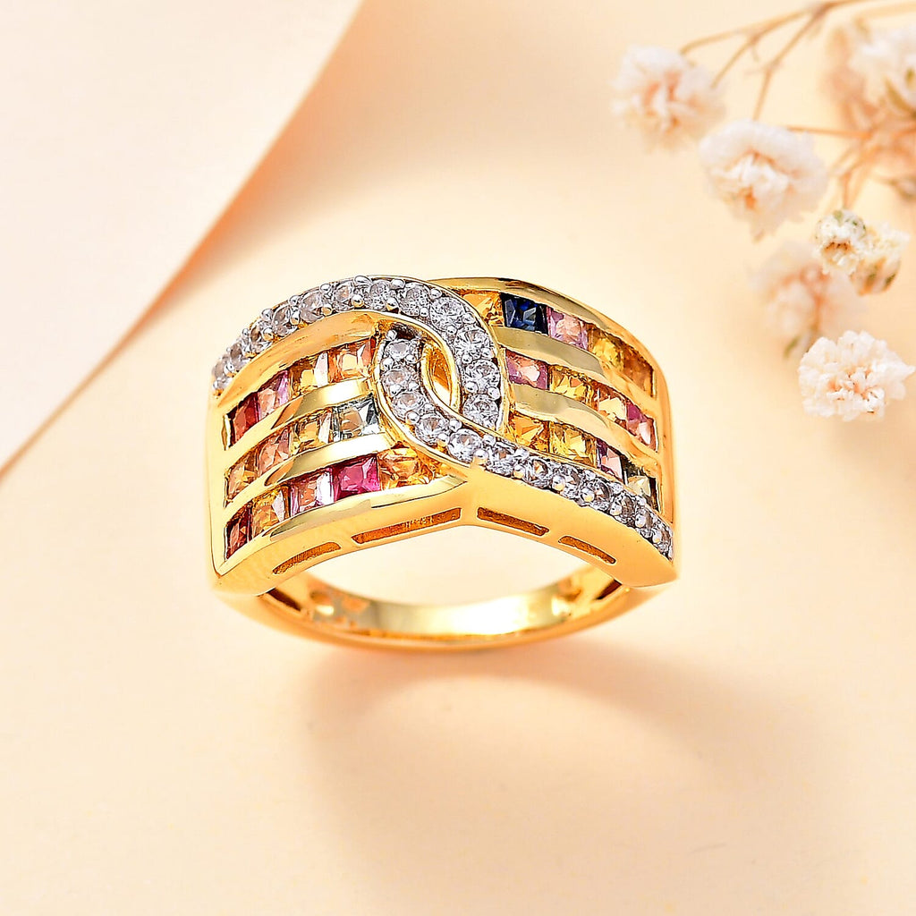 Multi Sapphire & Natural Zircon Ring in 18K Vermeil Yellow Gold Plated Sterling Plated Silver 2.59 Ct_7811732_1