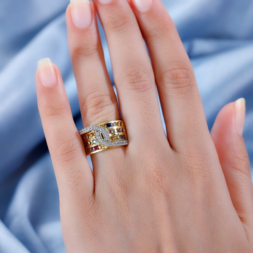 Multi Sapphire & Natural Zircon Ring in 18K Vermeil Yellow Gold Plated Sterling Plated Silver 2.59 Ct_7811732_2
