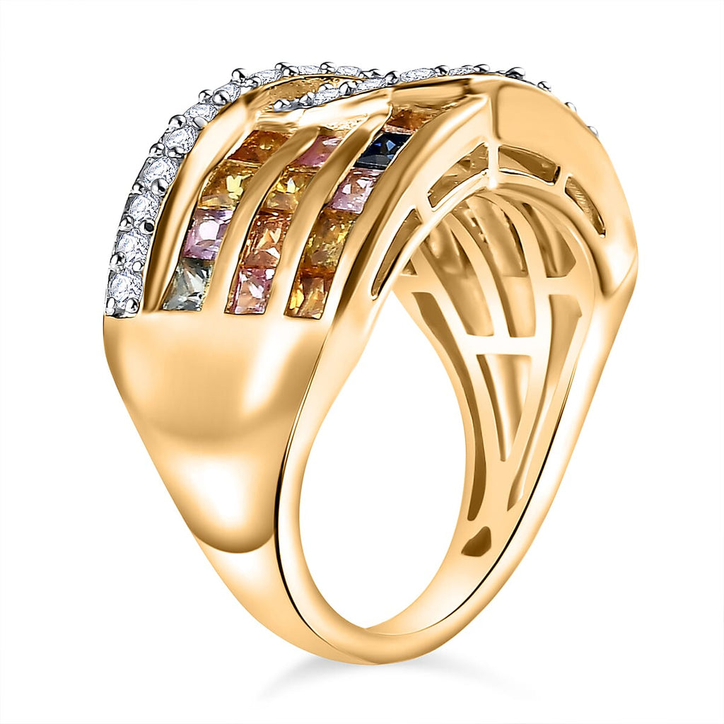 Multi Sapphire & Natural Zircon Ring in 18K Vermeil Yellow Gold Plated Sterling Plated Silver 2.59 Ct_7811732_3