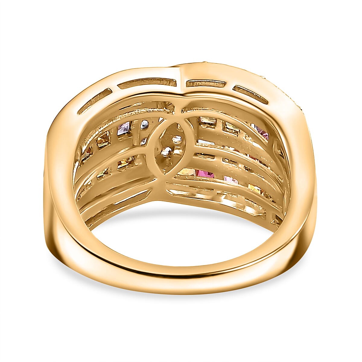 Rainbow Sapphire and Natural Zircon Ring in 18K Yellow Gold Vermeil Plated Sterling Silver 2.60 Ct 7811732 4