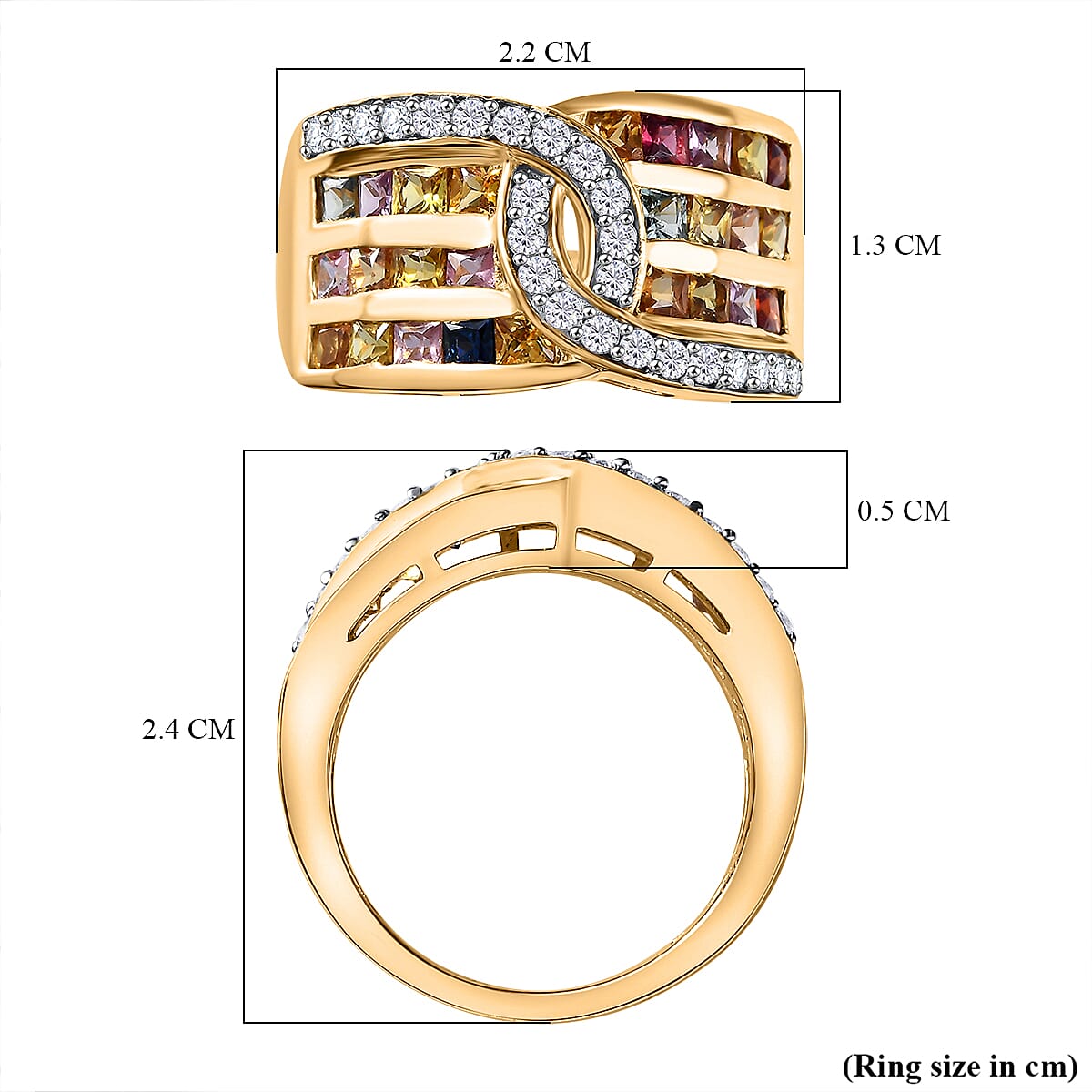 Rainbow Sapphire and Natural Zircon Ring in 18K Yellow Gold Vermeil Plated Sterling Silver 2.60 Ct 7811732 5