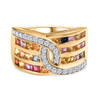 Multi Sapphire & Natural Zircon Ring in 18K Vermeil Yellow Gold Plated Sterling Plated Silver 2.59 Ct_7811733