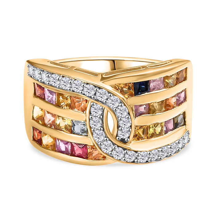 Rainbow Sapphire and Natural Zircon Ring in 18K Yellow Gold Vermeil Plated Sterling Silver 2.60 Ct 7811733 1