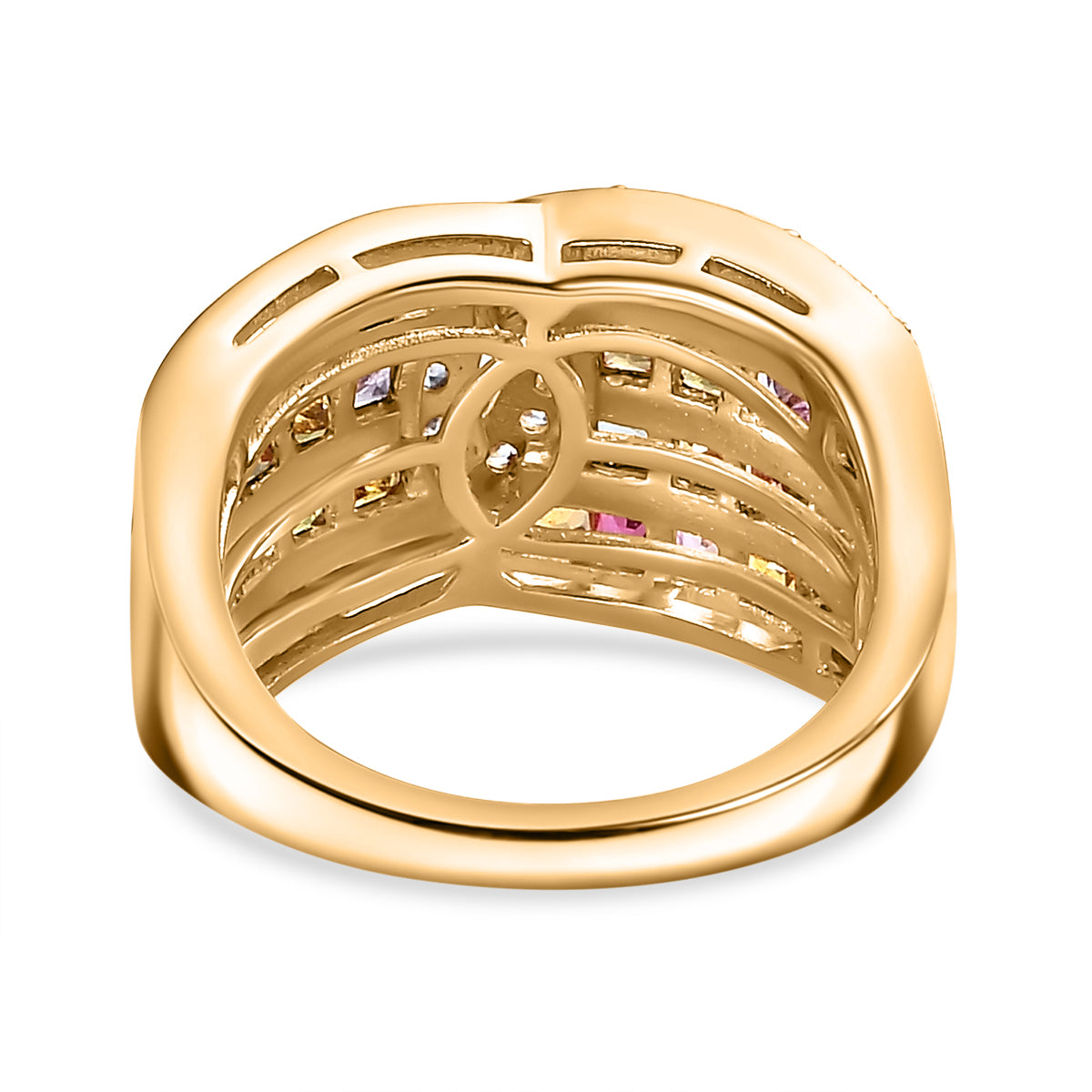 Rainbow Sapphire and Natural Zircon Ring in 18K Yellow Gold Vermeil Plated Sterling Silver 2.60 Ct 7811733 4