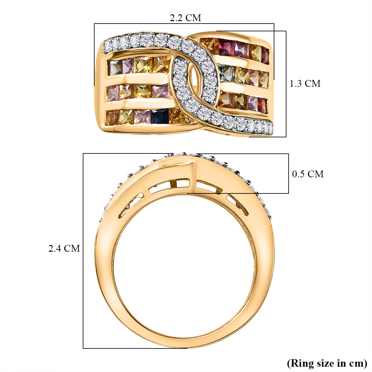 Rainbow Sapphire and Natural Zircon Ring in 18K Yellow Gold Vermeil Plated Sterling Silver 2.60 Ct 7811733 5