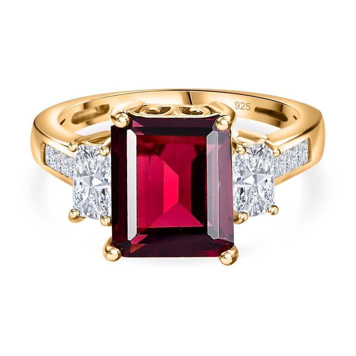 Rhodolite Garnet and Moissanite Ring in 18K Yellow Gold Vermeil Plated Sterling Silver 5.11 Ct 7812273 1