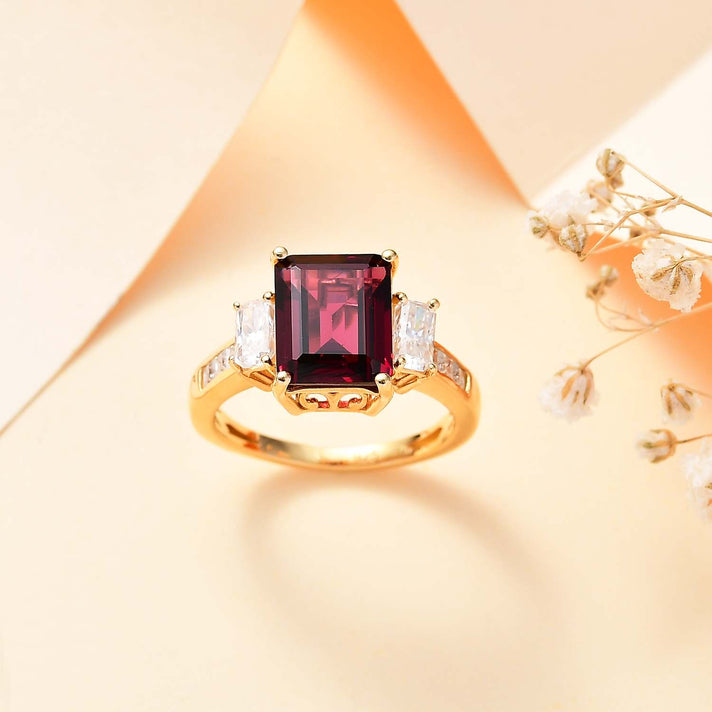 Rhodolite Garnet and Moissanite Ring in 18K Yellow Gold Vermeil Plated Sterling Silver 5.11 Ct 7812273 2