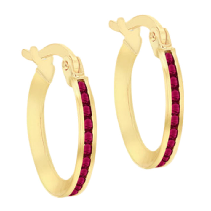 9K Gold Red Cubic Zircon Slim Hoop Earrings 7812701 1