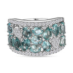 Blue Apatite & White Zircon Cluster Ring in Rhodium Overlay Sterling Silver 3.35 Ct._7813046