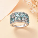 Blue Apatite & White Zircon Cluster Ring in Rhodium Overlay Sterling Silver 3.35 Ct._7813046_1