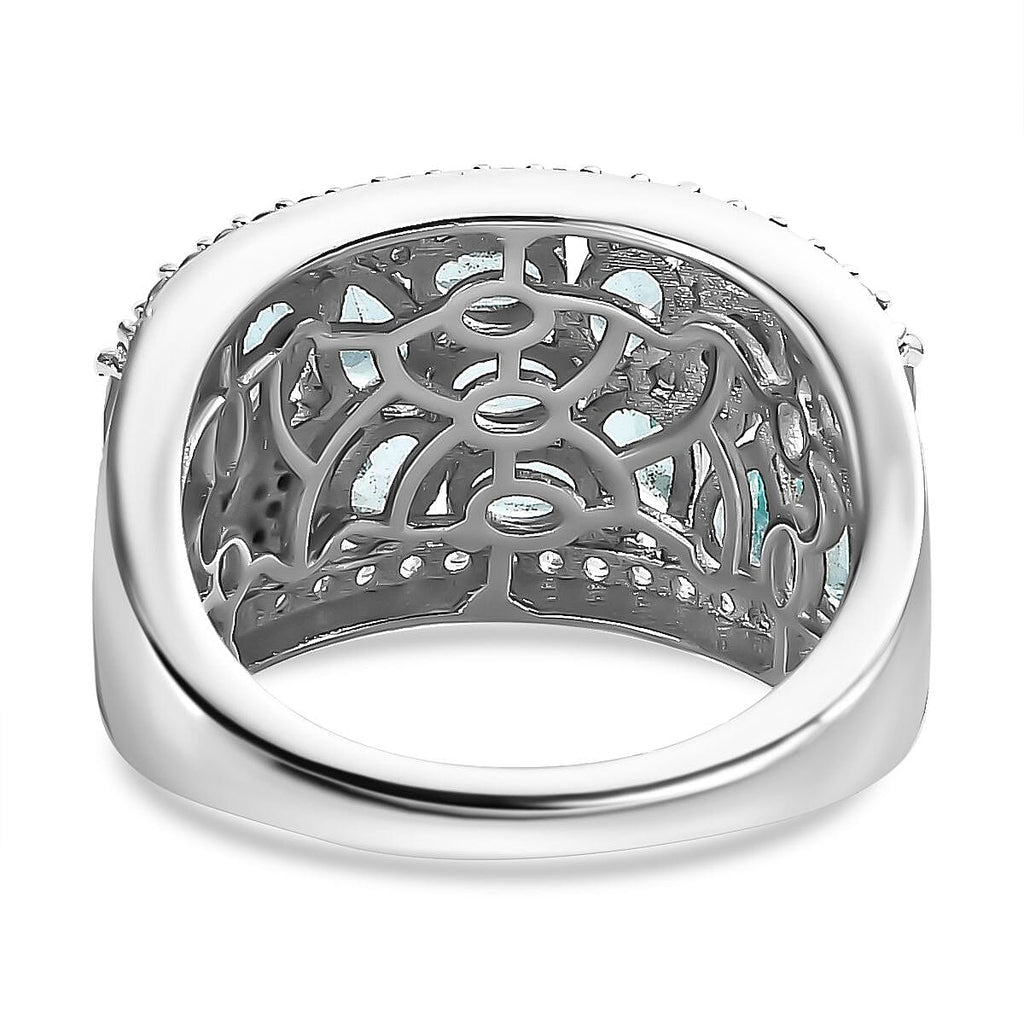 Blue Apatite & White Zircon Cluster Ring in Rhodium Overlay Sterling Silver 3.35 Ct._7813046_4