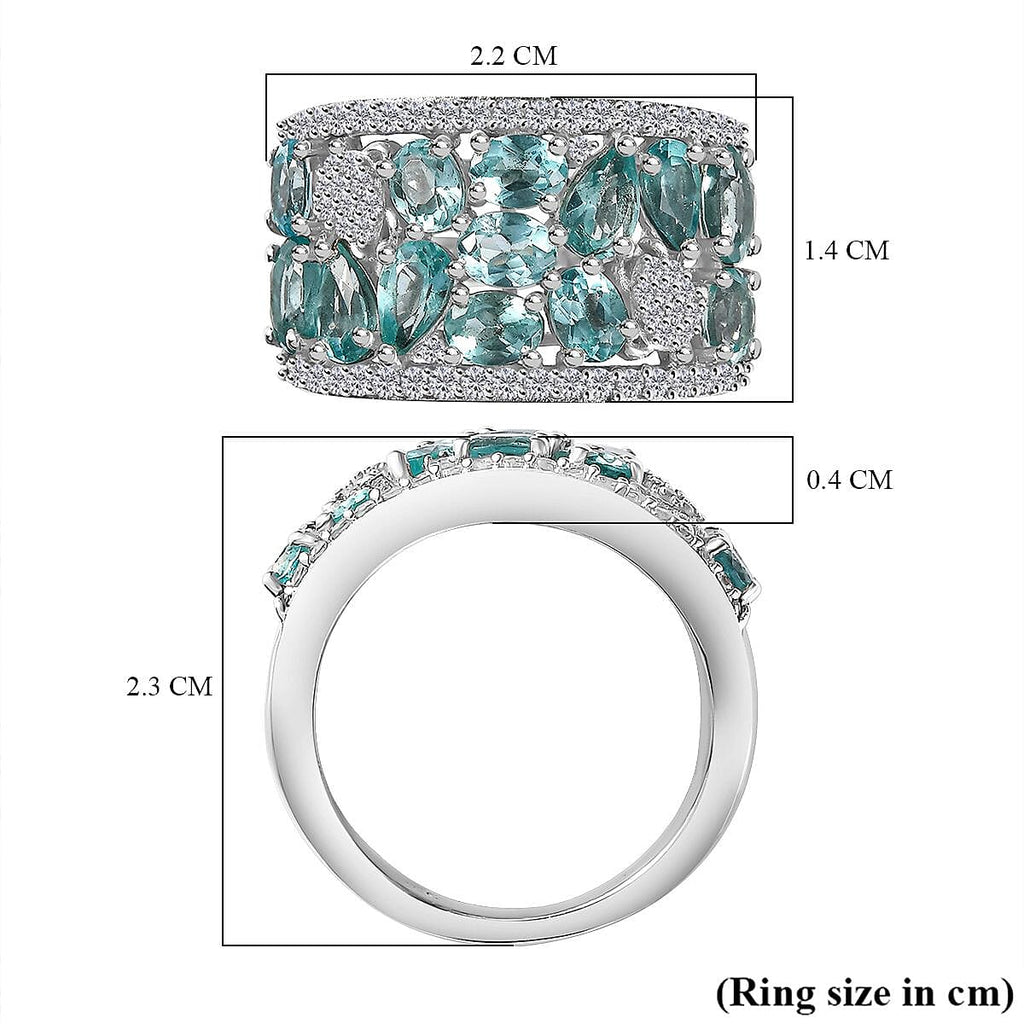 Blue Apatite & White Zircon Cluster Ring in Rhodium Overlay Sterling Silver 3.35 Ct._7813046_5