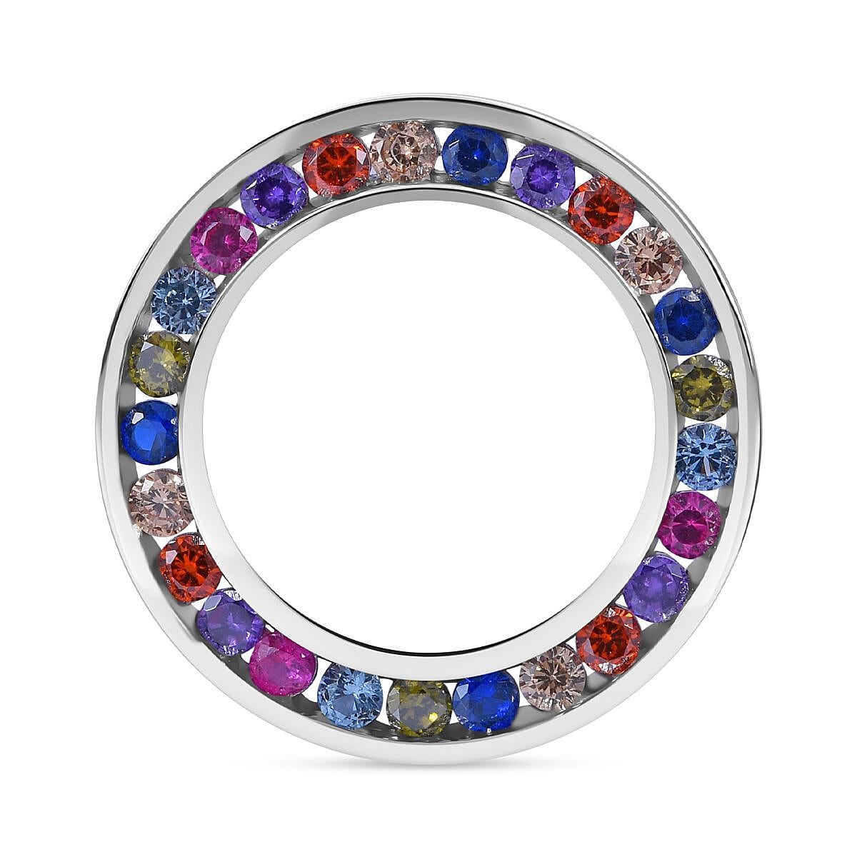Multi Colour Cubic Zirconia Circle Pendant in Rhodium Overlay Sterling Silver 1.71 ct. 7813449 0