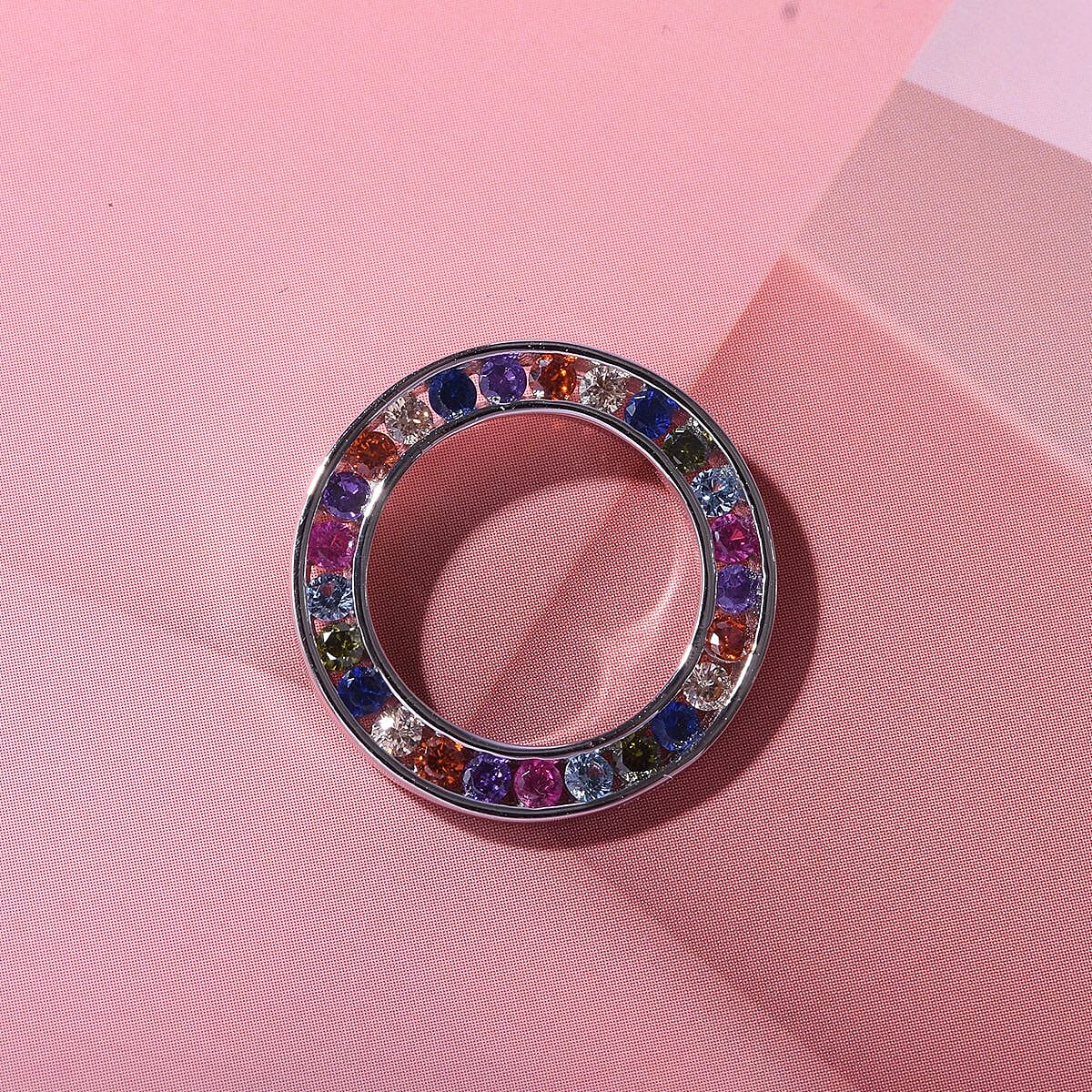 Multi Colour Cubic Zirconia Circle Pendant in Rhodium Overlay Sterling Silver 1.71 ct. 7813449 1