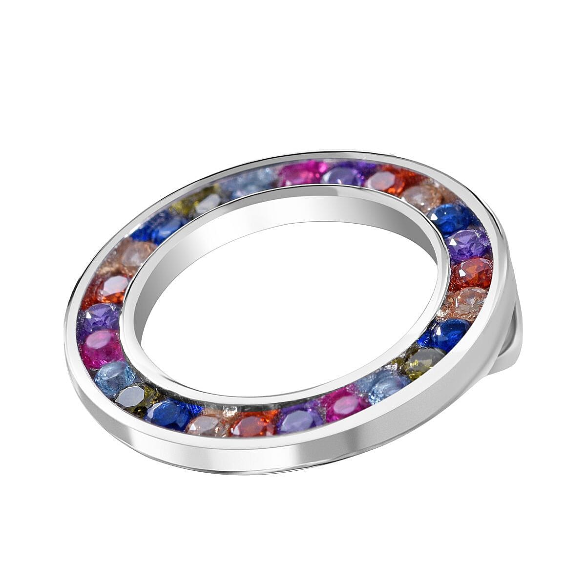 Multi Colour Cubic Zirconia Circle Pendant in Rhodium Overlay Sterling Silver 1.71 ct. 7813449 3