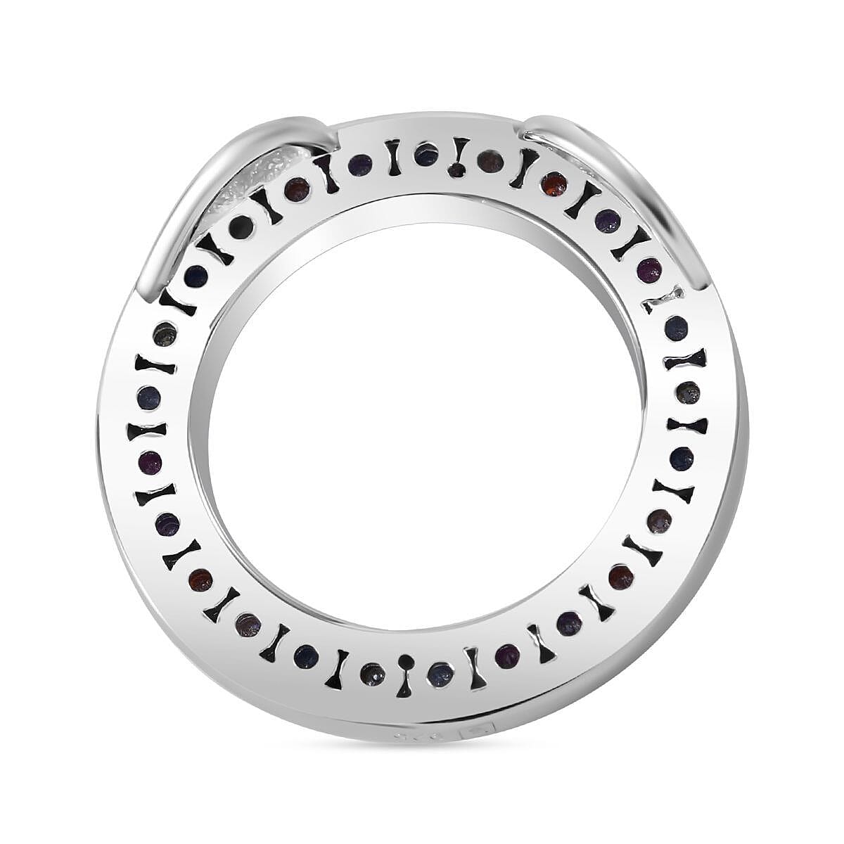 Multi Colour Cubic Zirconia Circle Pendant in Rhodium Overlay Sterling Silver 1.71 ct. 7813449 4