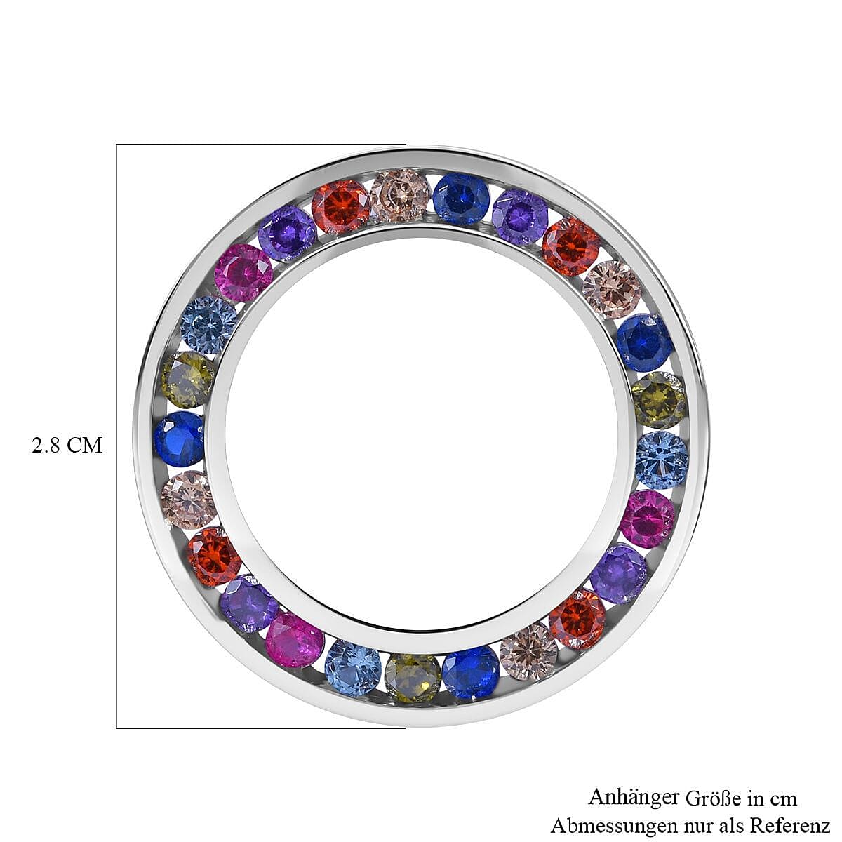 Multi Colour Cubic Zirconia Circle Pendant in Rhodium Overlay Sterling Silver 1.71 ct. 7813449 5