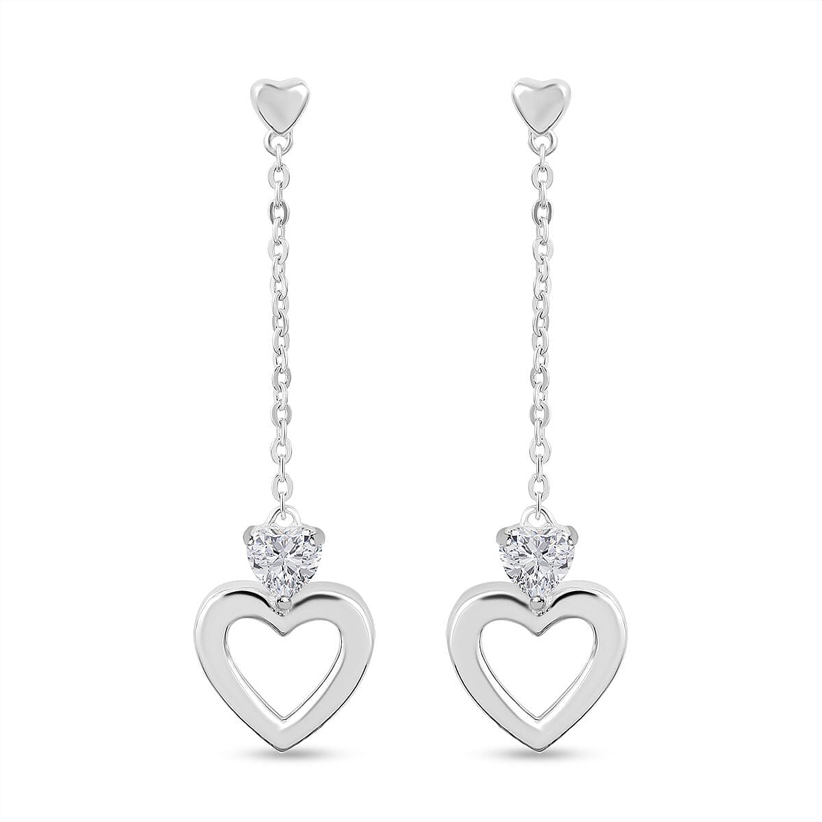 NY Close Out-  Cubic Zirconia Heart Dangle Earrings in Rhodium Overlay Sterling Silver 7813542 0