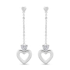 NY Close Out-  Cubic Zirconia Heart Dangle Earrings in Rhodium Overlay Sterling Silver