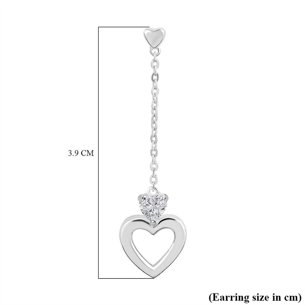 NY Close Out-  Cubic Zirconia Heart Dangle Earrings in Rhodium Overlay Sterling Silver
