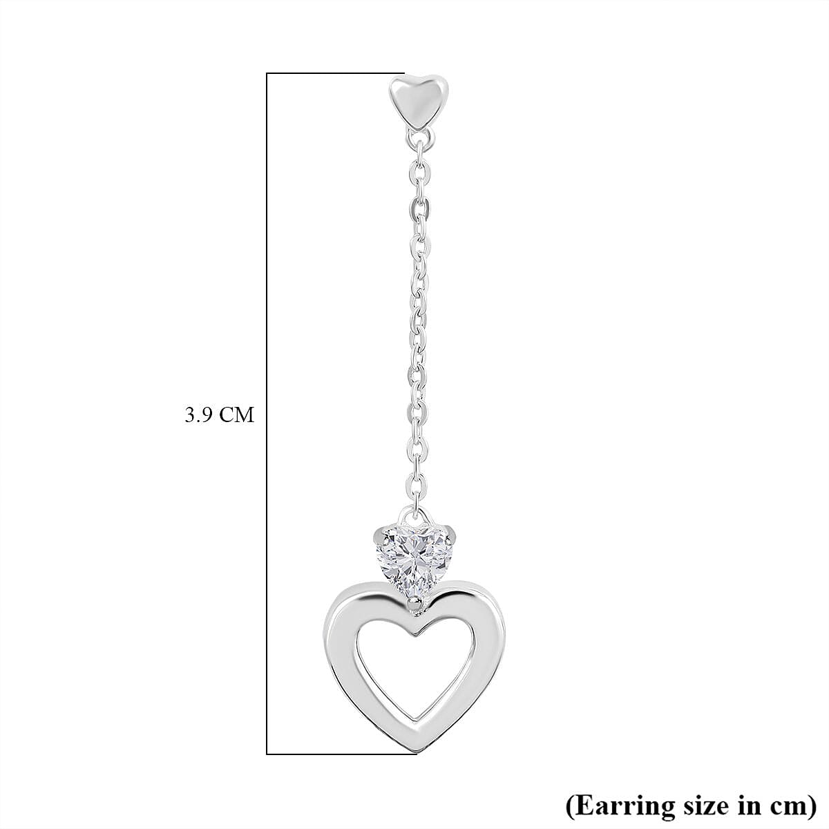 NY Close Out-  Cubic Zirconia Heart Dangle Earrings in Rhodium Overlay Sterling Silver 7813542 3