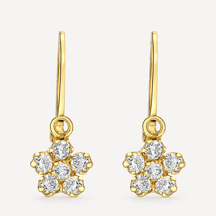 9K Gold Cubic Zircon Flower Drop Earrings 7813640 1