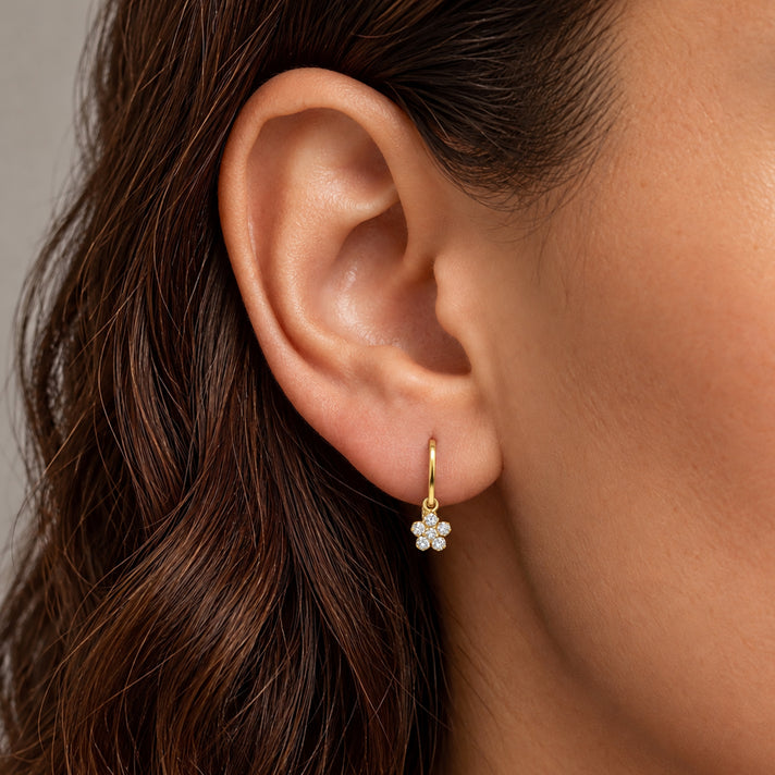 9K Gold Cubic Zircon Flower Drop Earrings 7813640 2