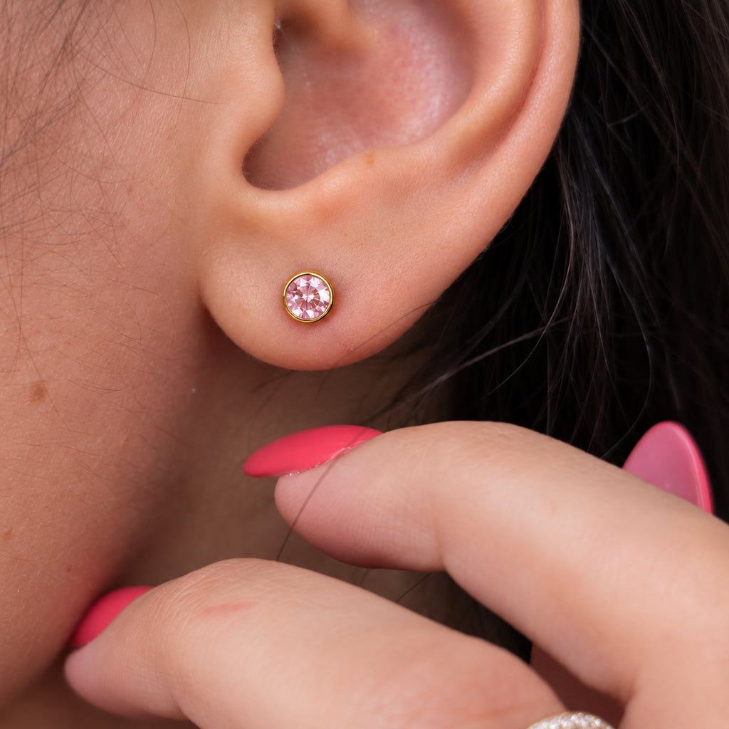 9K Yellow Gold  A   Pink Cubic Zirconia  Earring 0.90 ct,  Gold Wt. 0.44 Gms  0.900  Ct._7813644_1